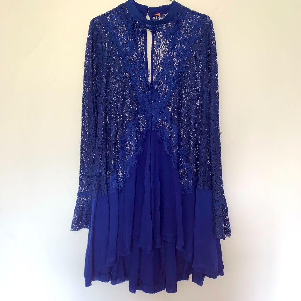 Free People dark blue lace sheer dress size M